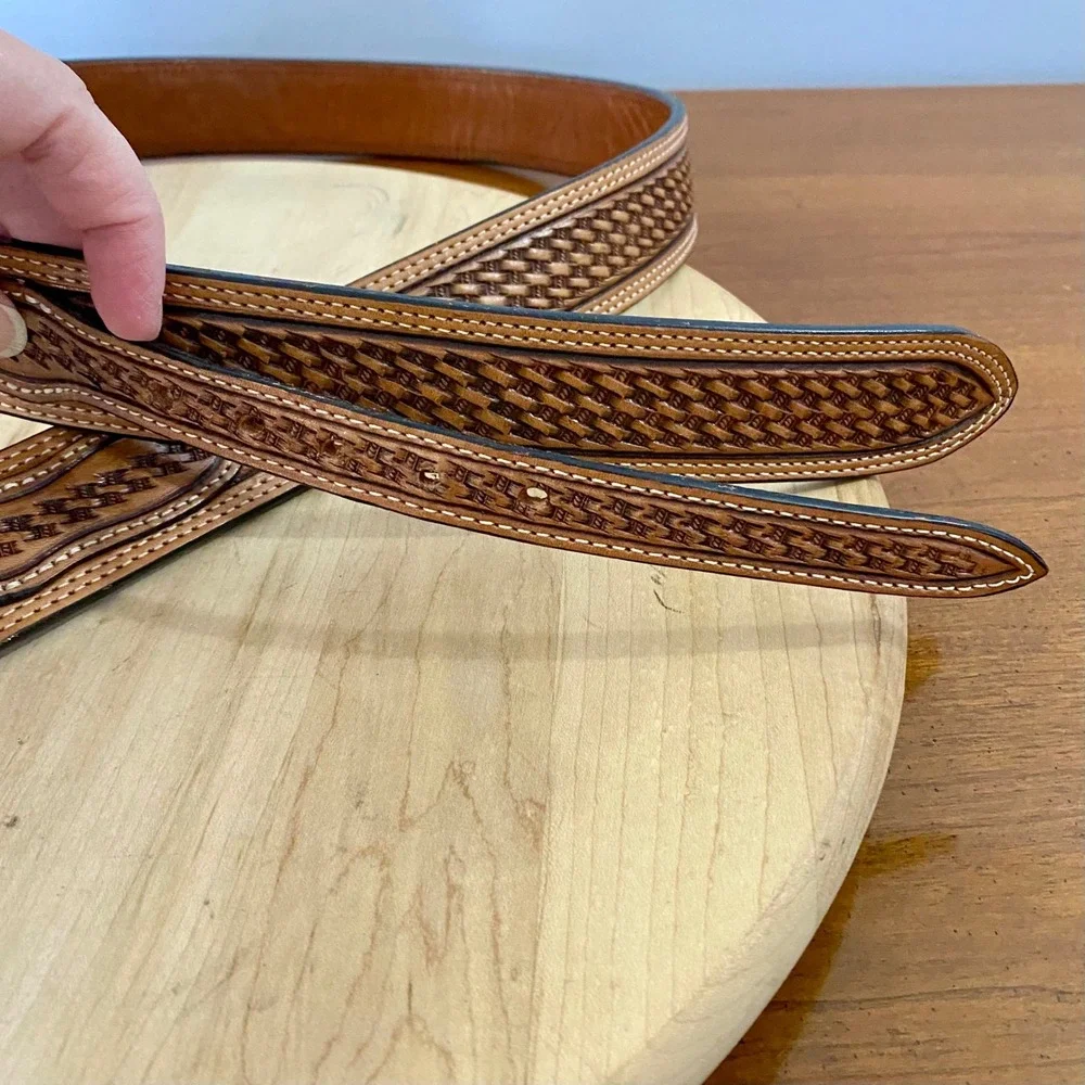 Vogt Mens Silversmiths Western Basketweave Leather Ranger Belt Size 40 041-041